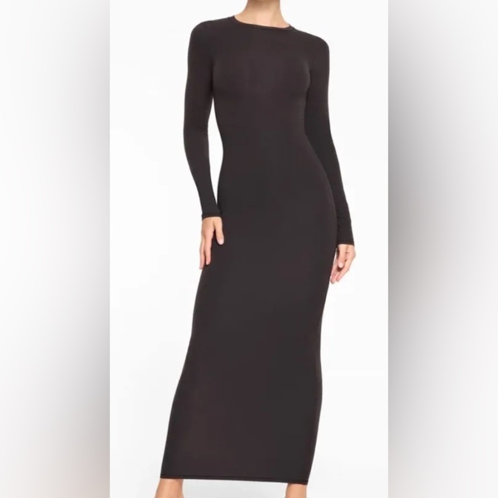 SKIMS Fits Everybody Crew Neck Long Sleeve Dress - Onyx - size 2X